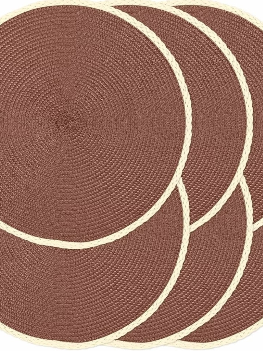 Round Woven Placemat Set in Rust and Cream - Picture 4 of 8